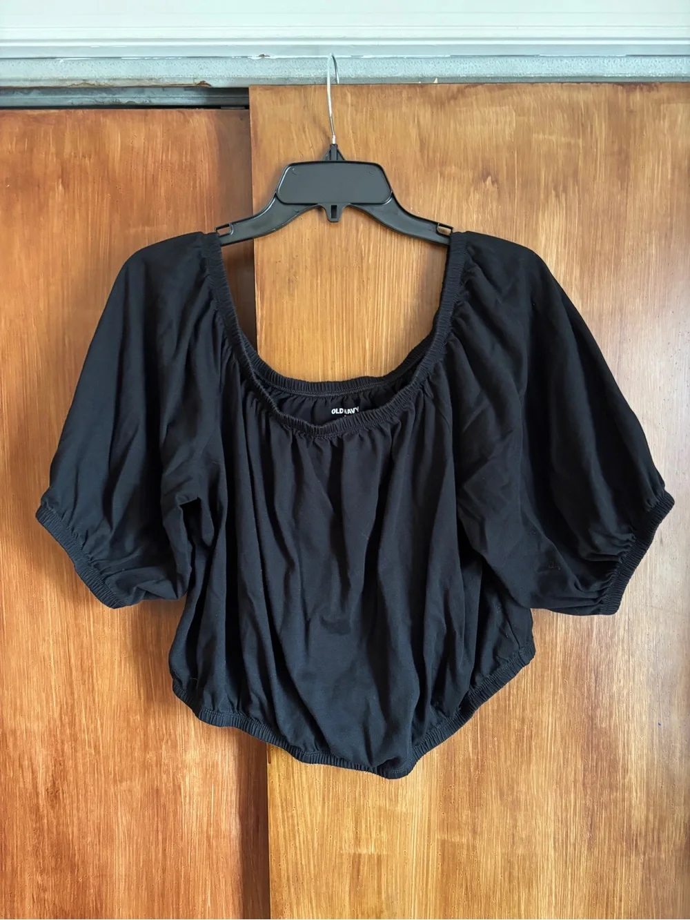 EUC Old Navy Elbow-Length Puff-Sleeve Off-Shoulder Black Crop Top | Women’s XL
